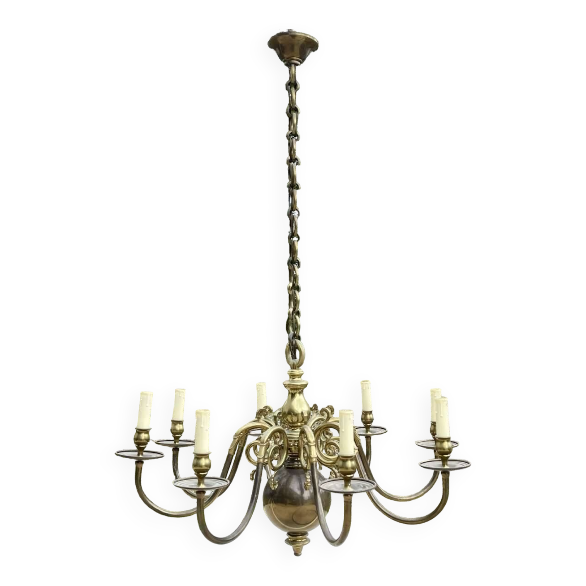 Dutch brass chandelier 8 lights from the 60s - 85cmx1m23.