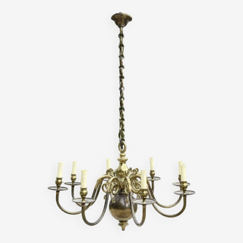 Dutch brass chandelier 8 lights from the 60s - 85cmx1m23.