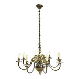 Dutch brass chandelier 8 lights from the 60s - 85cmx1m23.