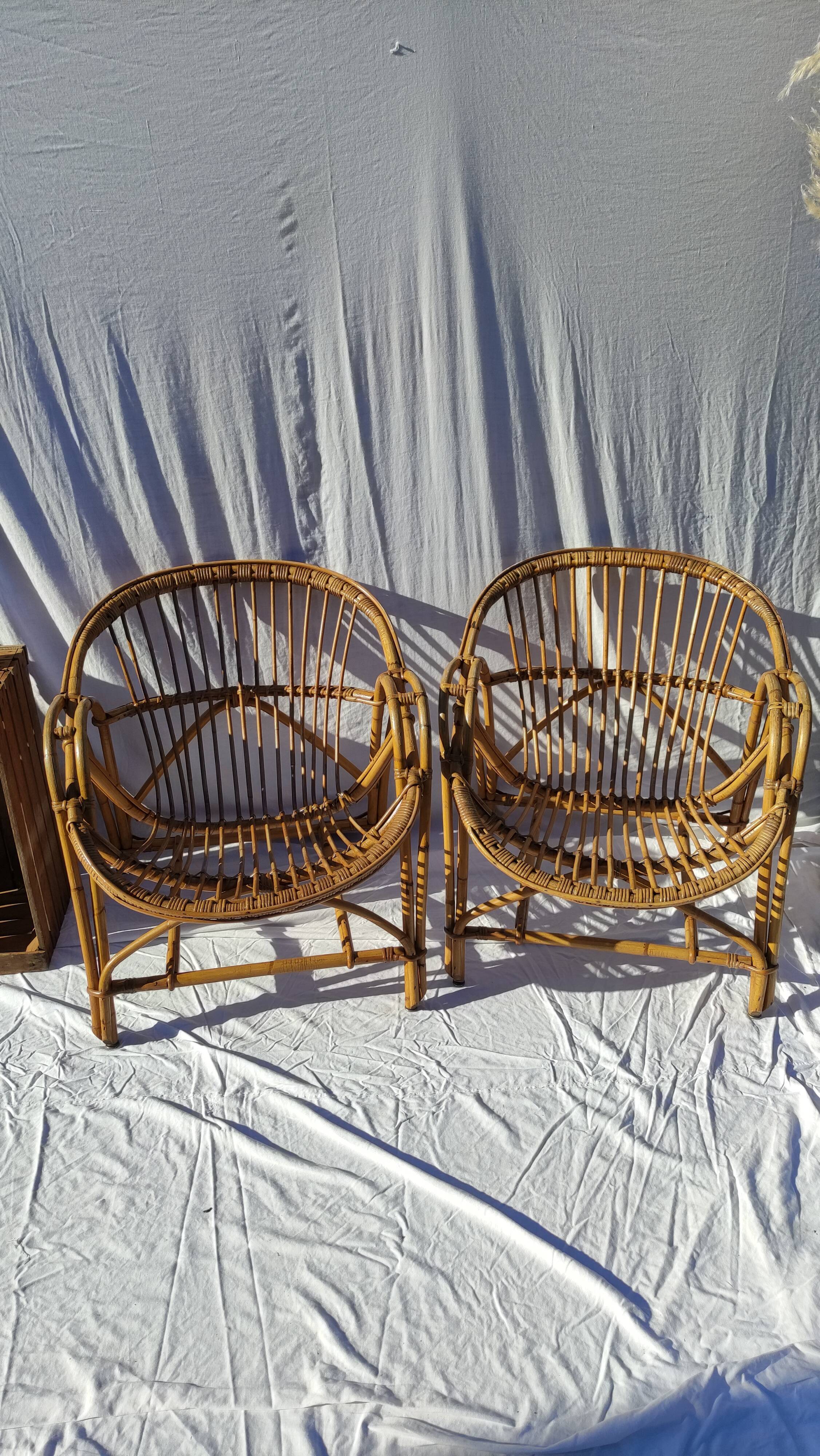 Pair of vintage rattan armchairs