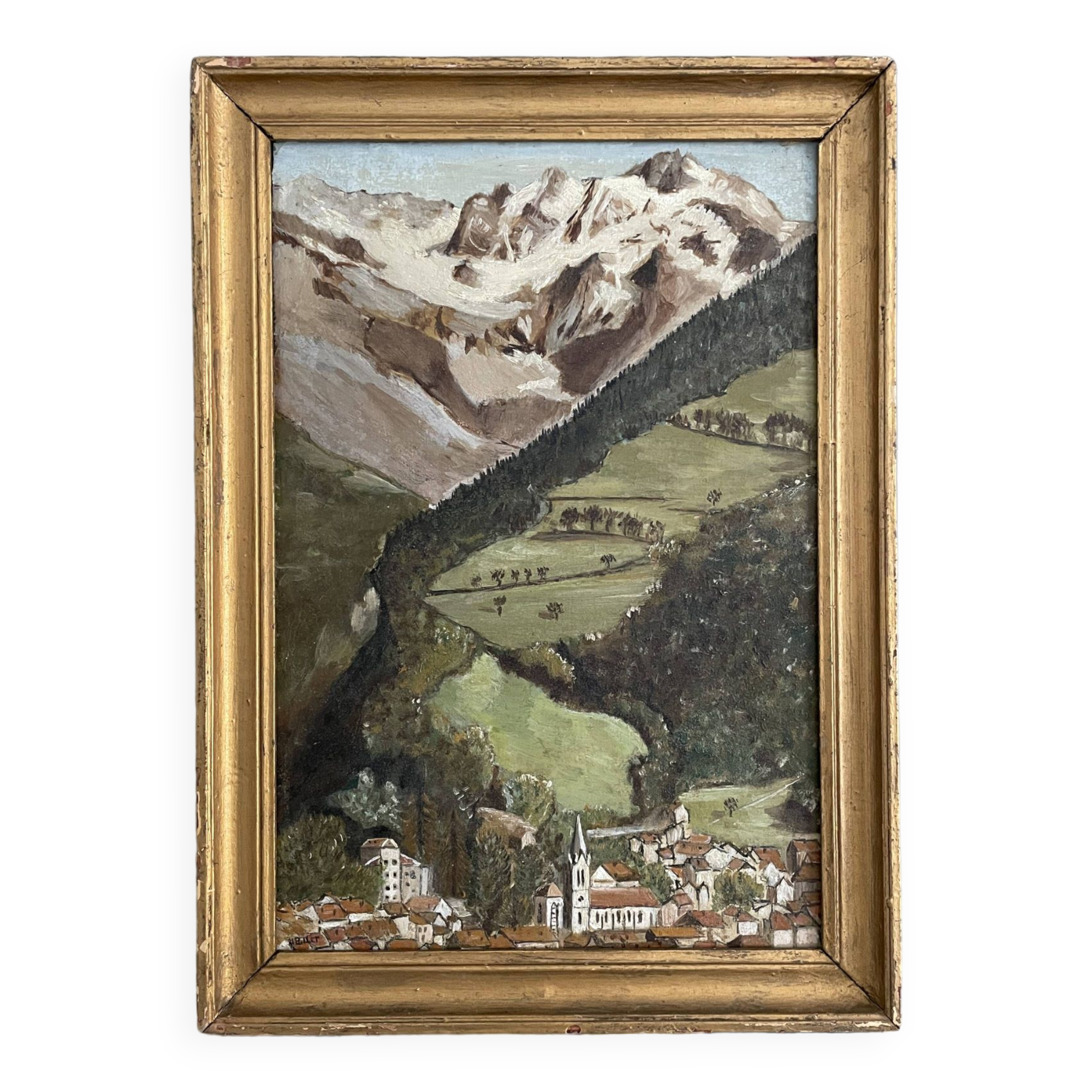 Old painting, mountain landscape signed Billet