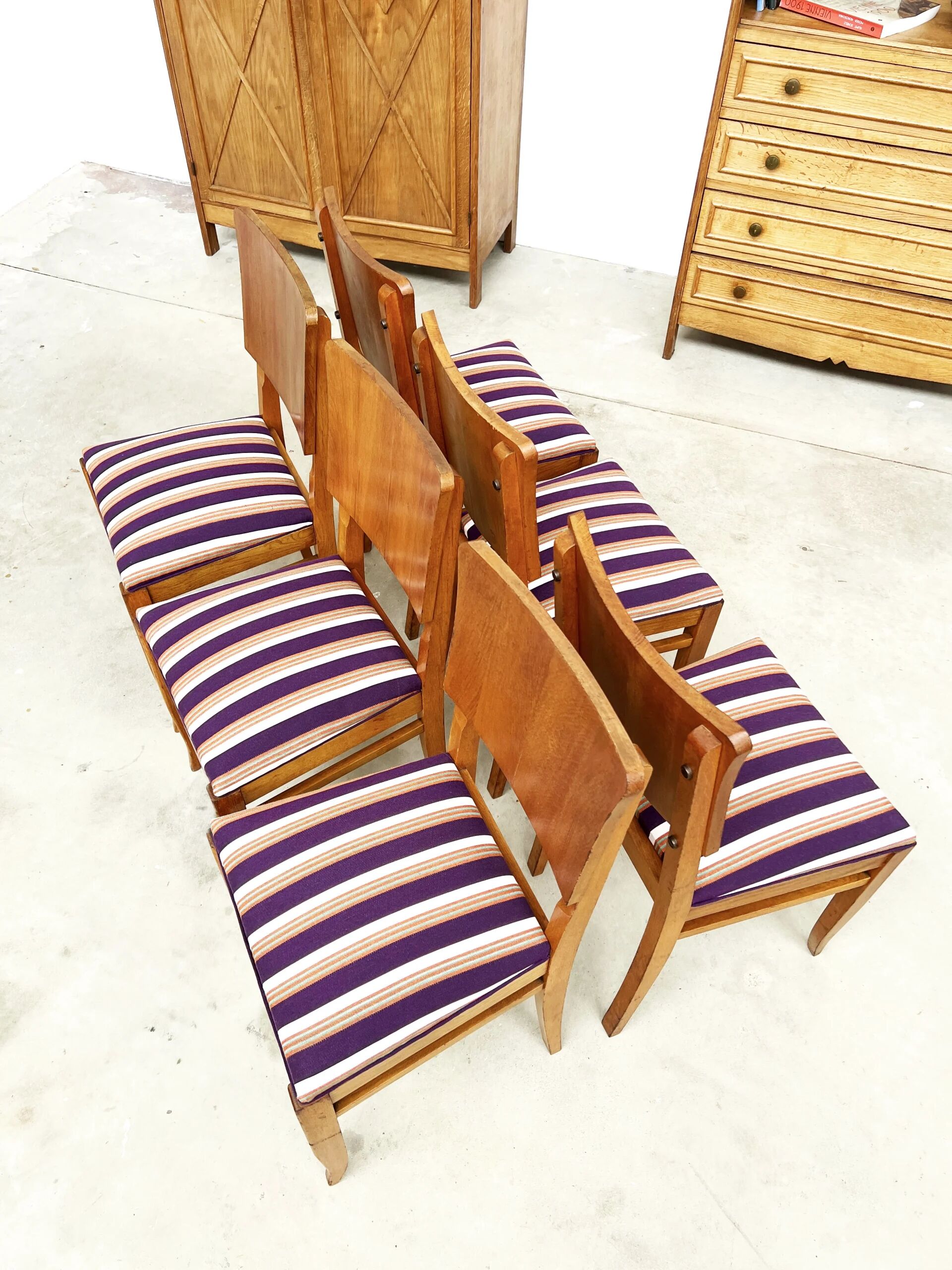 6 striped fabric chairs from the 1950s