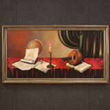 20th century Italian still life painting with musical instruments