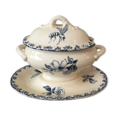 Mustard tree in Sarreguemines earthenware favorite model blue with decoration of insect and bird flowers