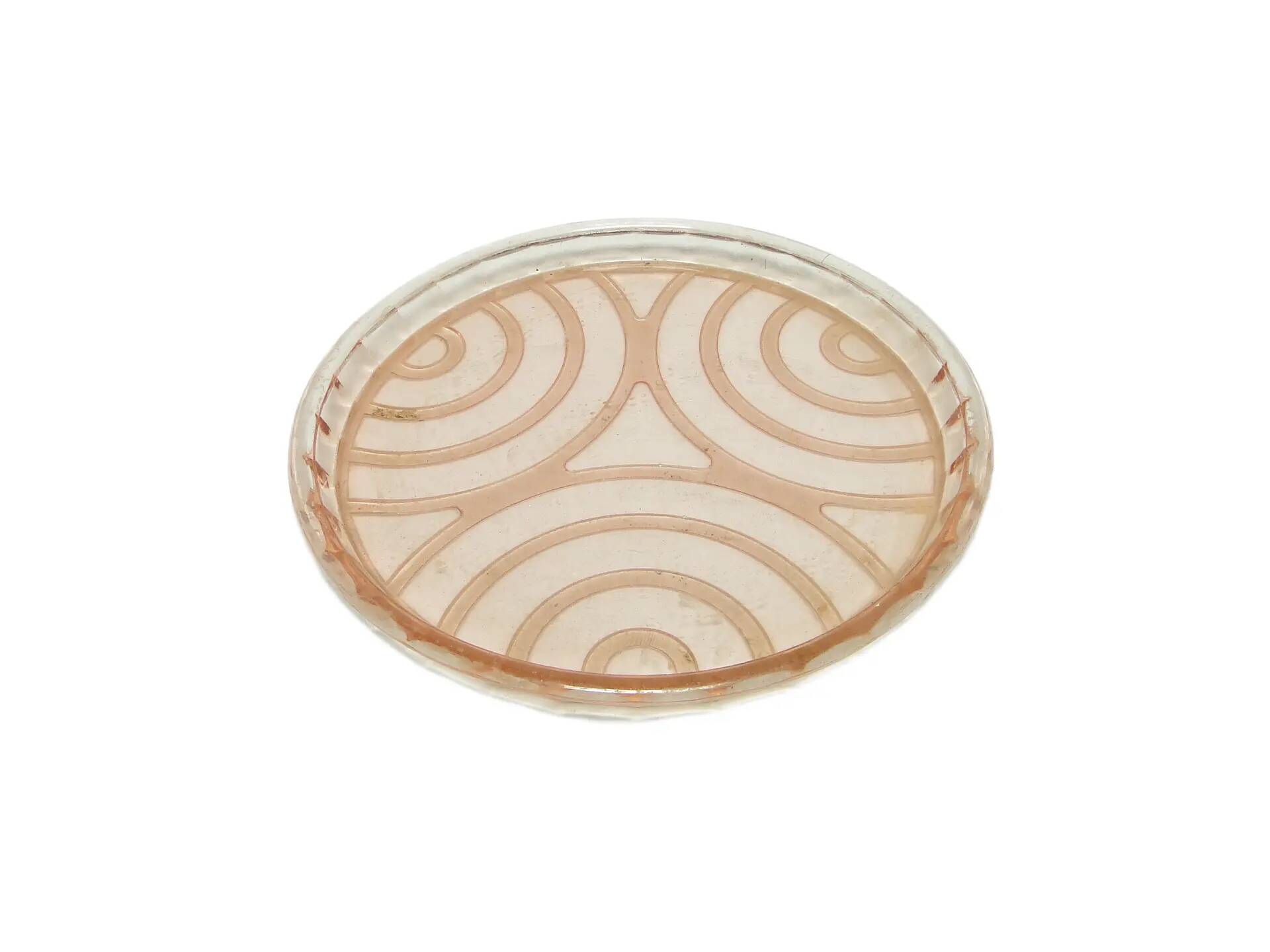 Mid-century modern decorative plate, pink glass, Poland, 1950s.