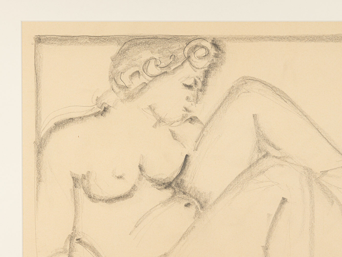 Sitting female nude, charocal drawing on paper, 62 x 62 cm