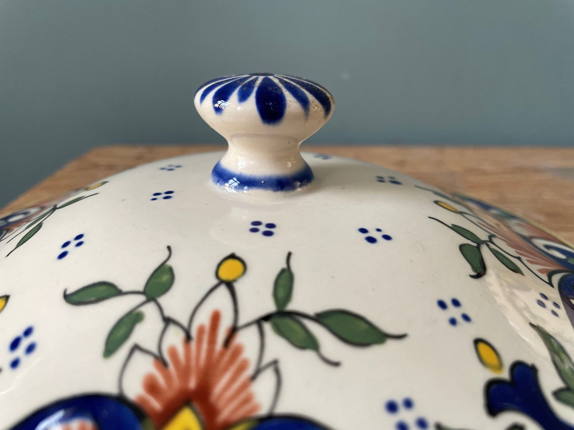 Soup pot in earthenware Vieux Rouen handmade