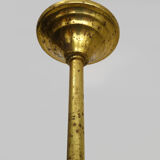 Suspension globe jaune granité, liseré doré abat jour ancien art déco. Année 50