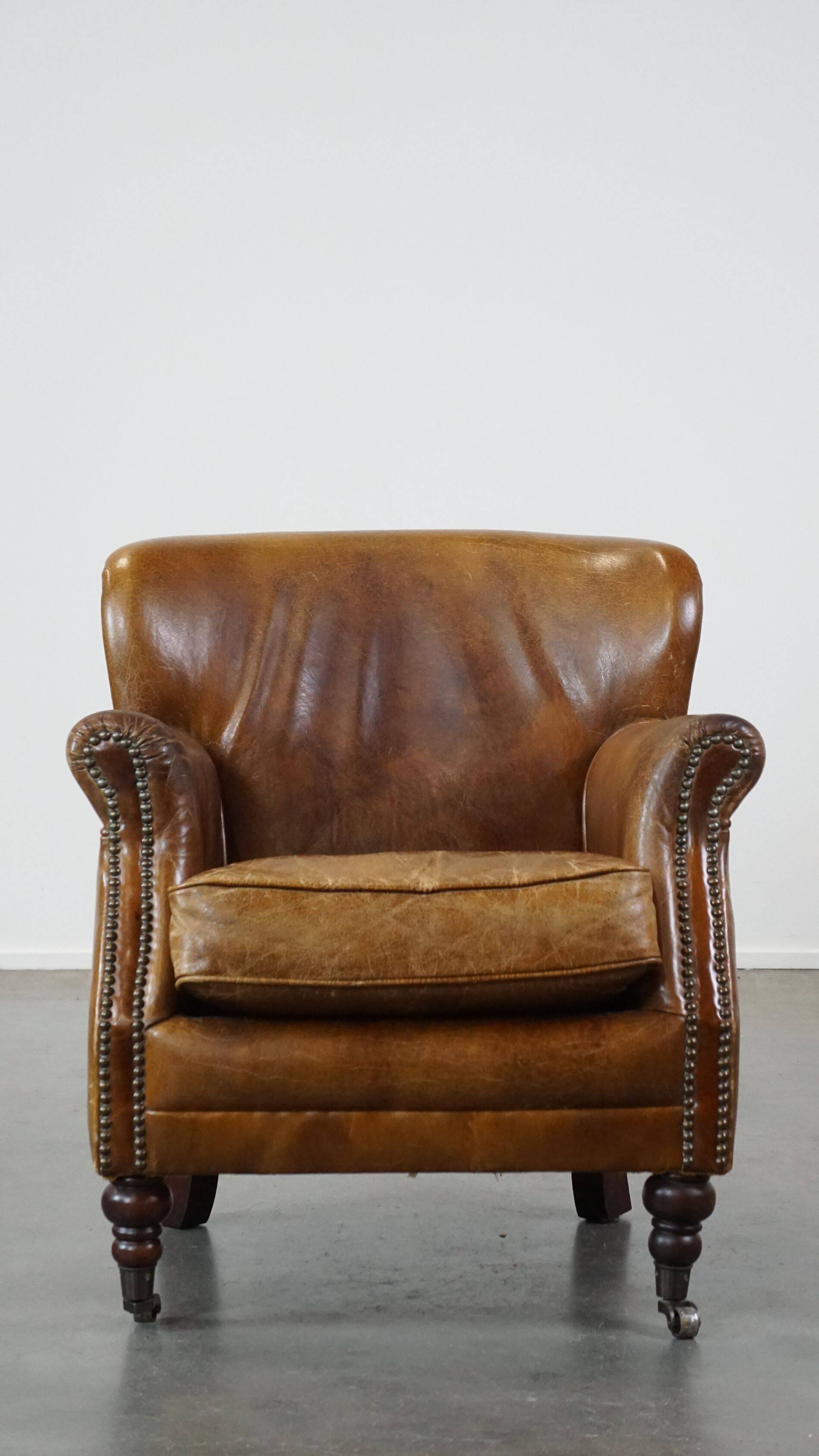 Cognac-colored subtle armchair