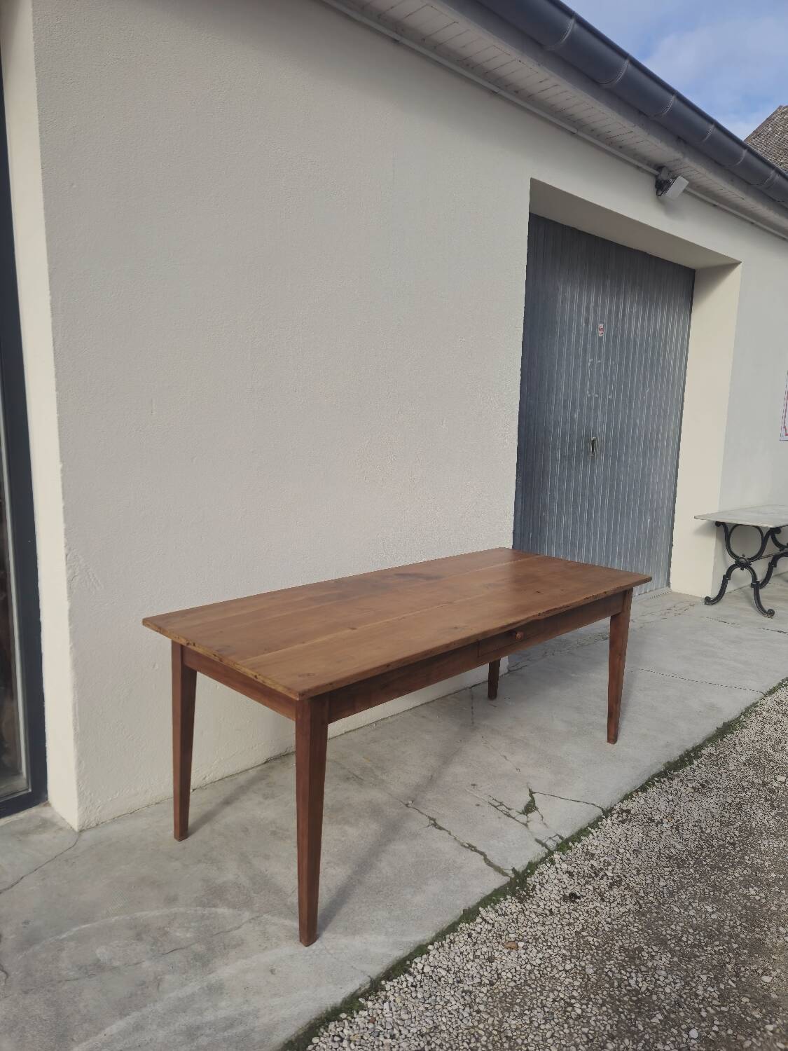 Rustic farmhouse table in solid cherry wood 19th century - 1m91.5