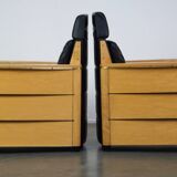 Unique Set of Exceptional Black Leather Schuitema Armchairs with Wood Made for Holland America