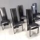 Chaises de salle à manger hautes en cuir noir vintage, lot de 6, années 1980