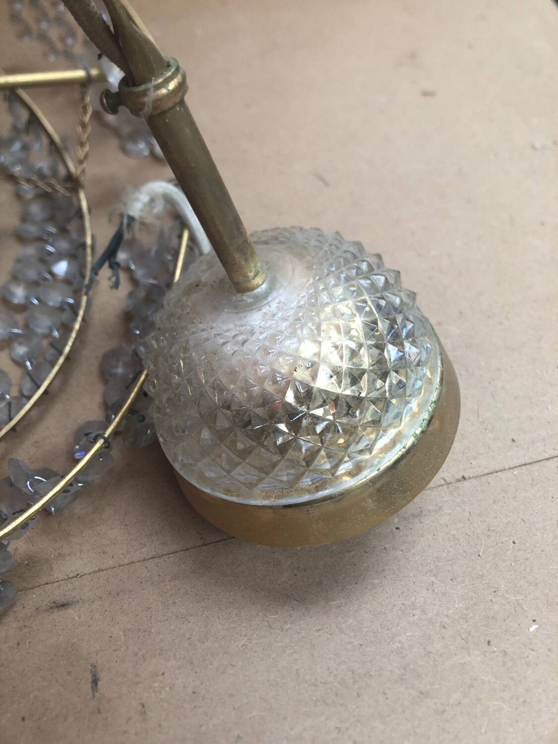 Ancien Lustre Laiton Cascade Pampilles Vintage