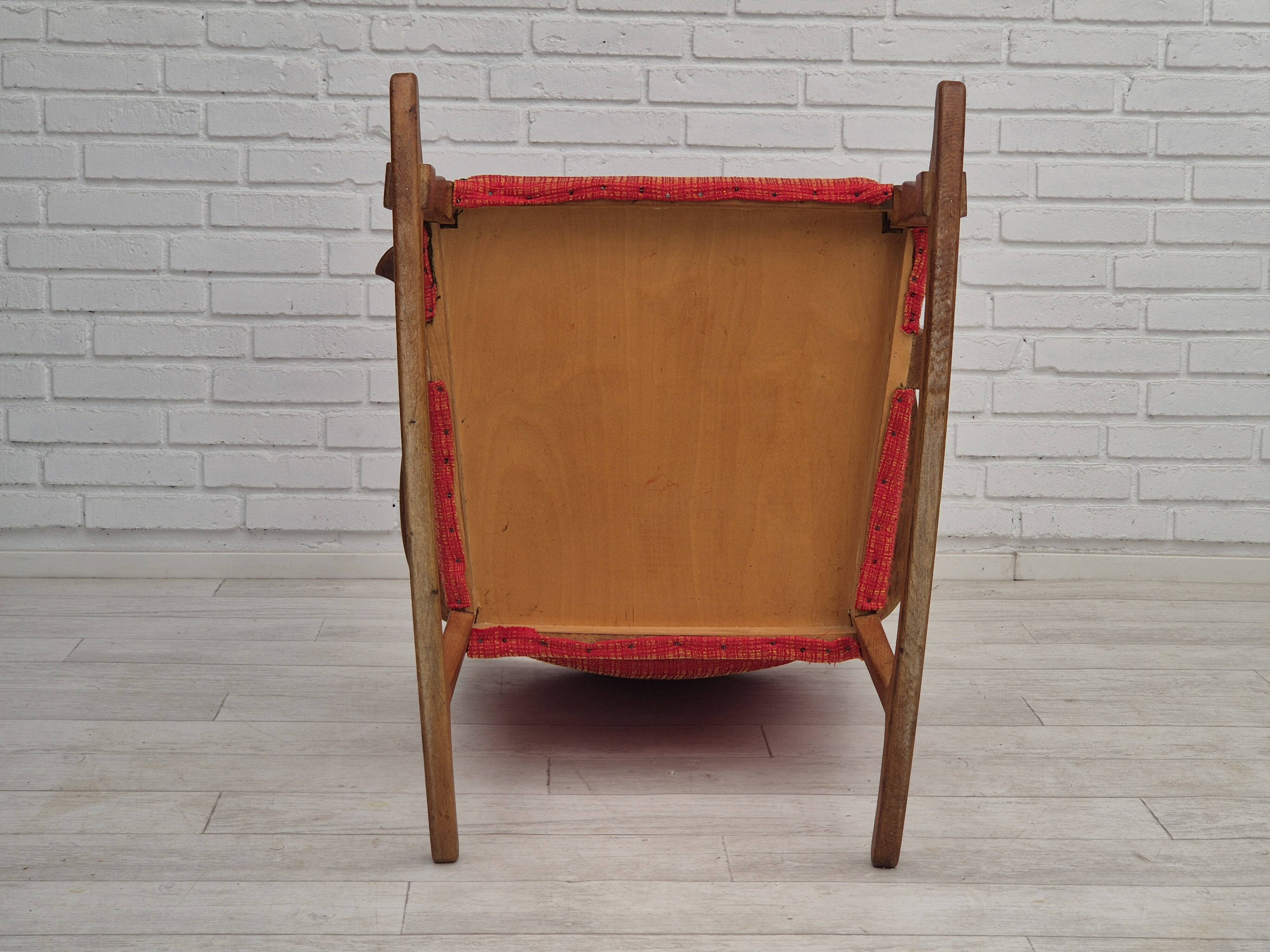 11960s, Danish rocking chair, original good condition, solid oak wood, furniture wool fabric.