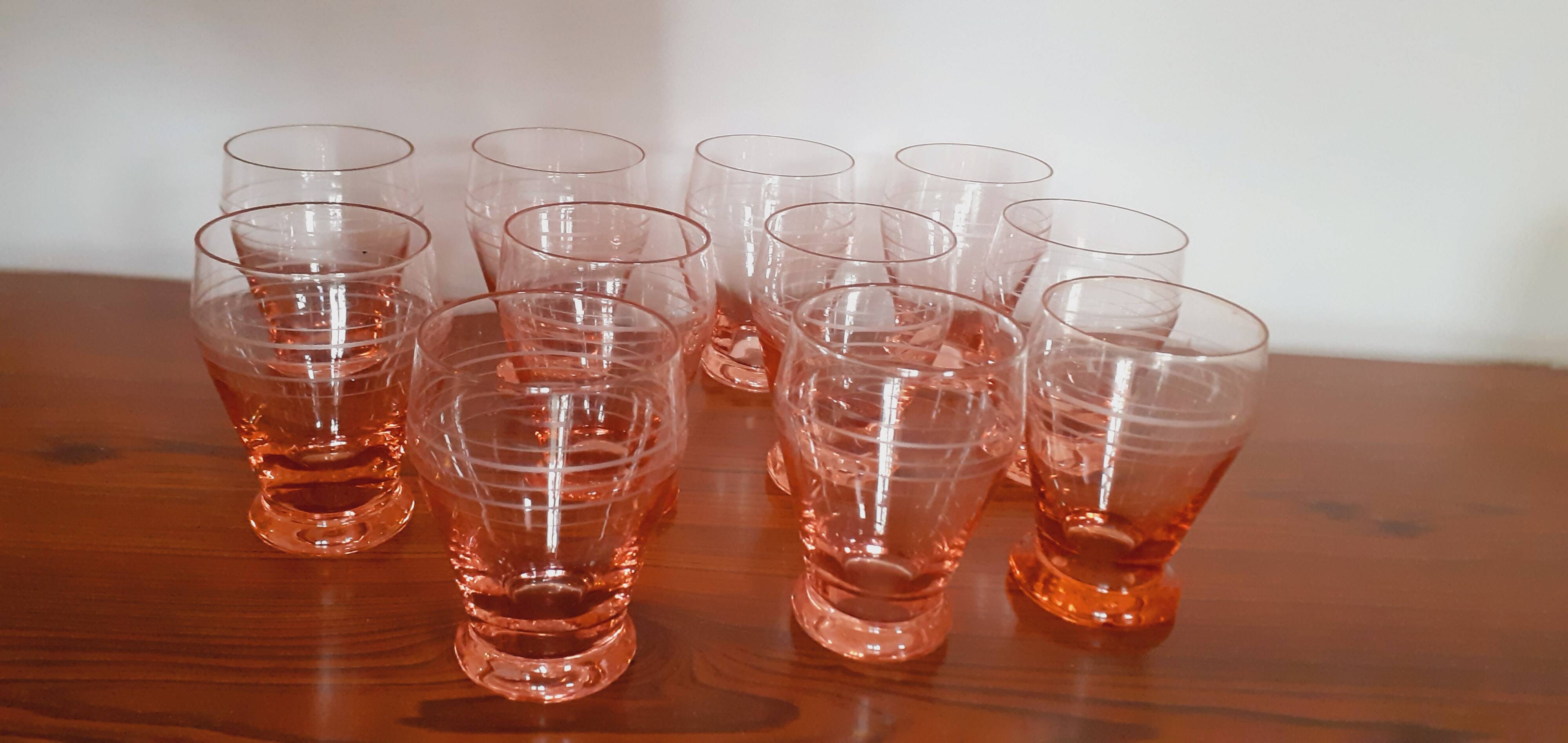 Set of 11 Art Deco water glasses from the 1940s