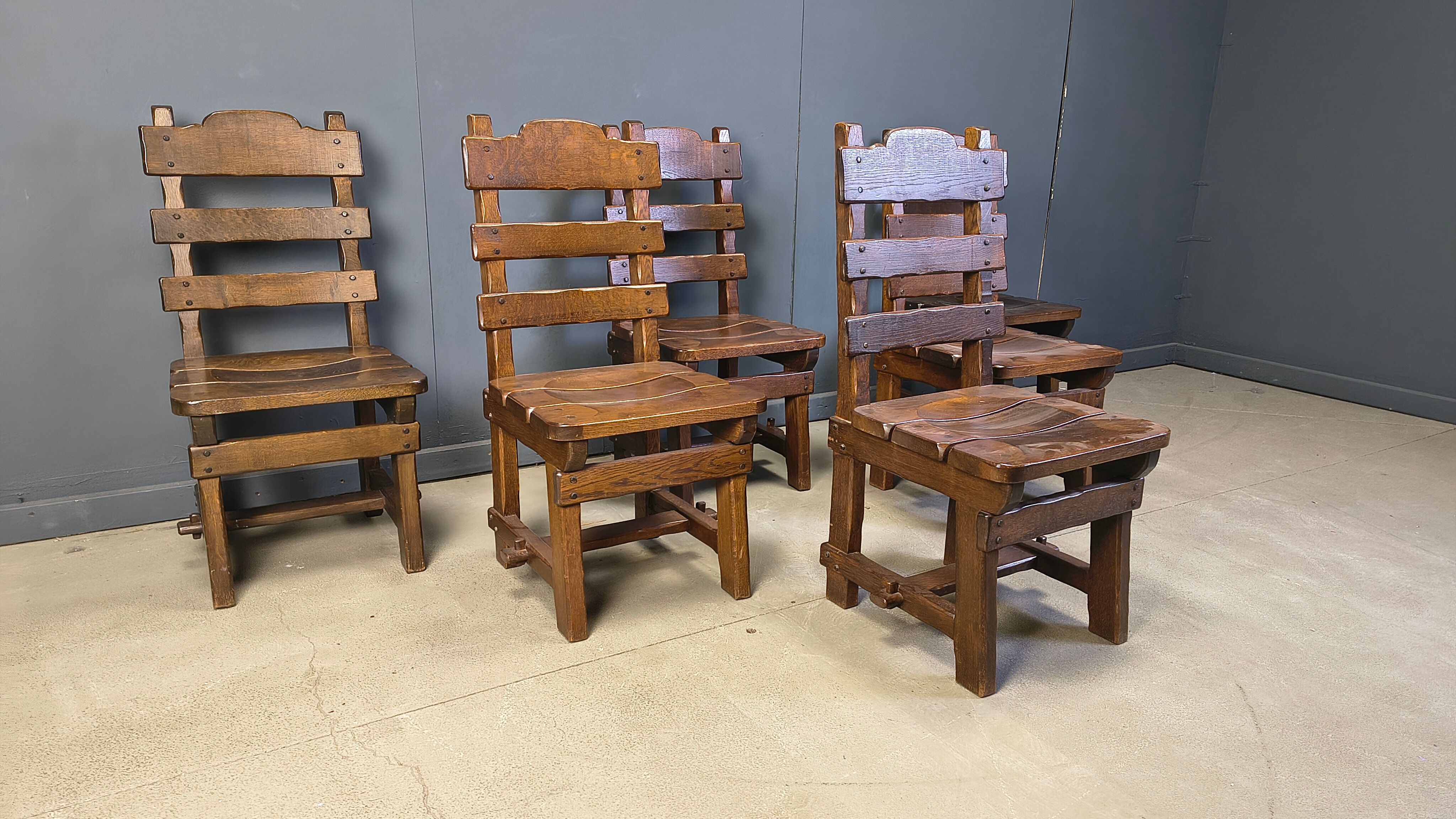 Vintage brutalist dining chairs, set of 6 - 1960s