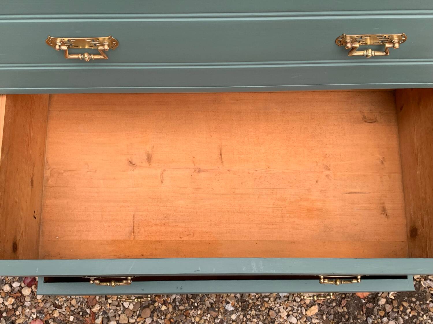 Old grey green high chest of drawers H160