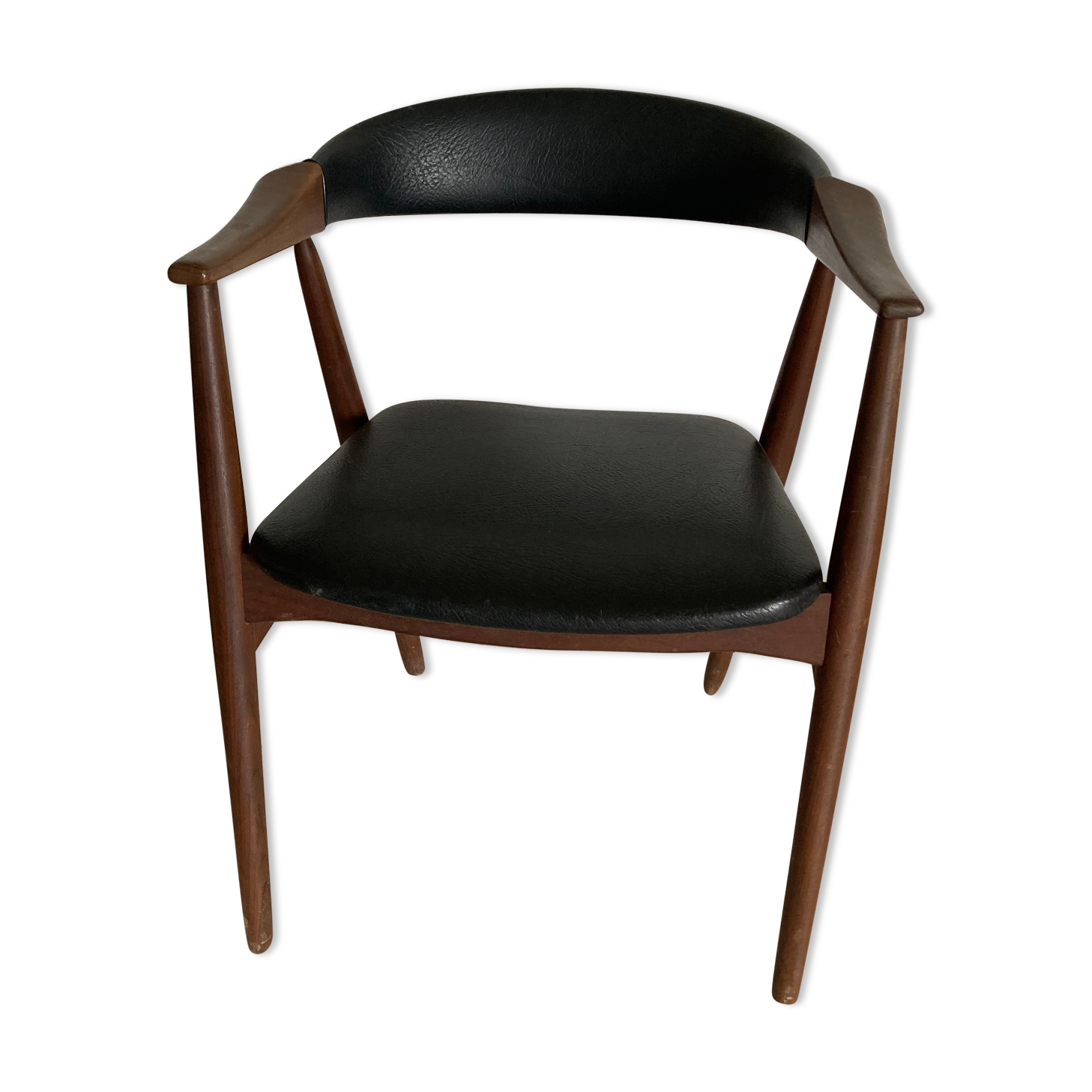 Fauteuil vintage modèle 213 en teck et simili cuir par Th. Harlev pour Farstrup Møbler