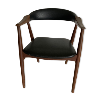 Fauteuil vintage modèle 213 en teck et simili cuir par Th. Harlev pour Farstrup Møbler