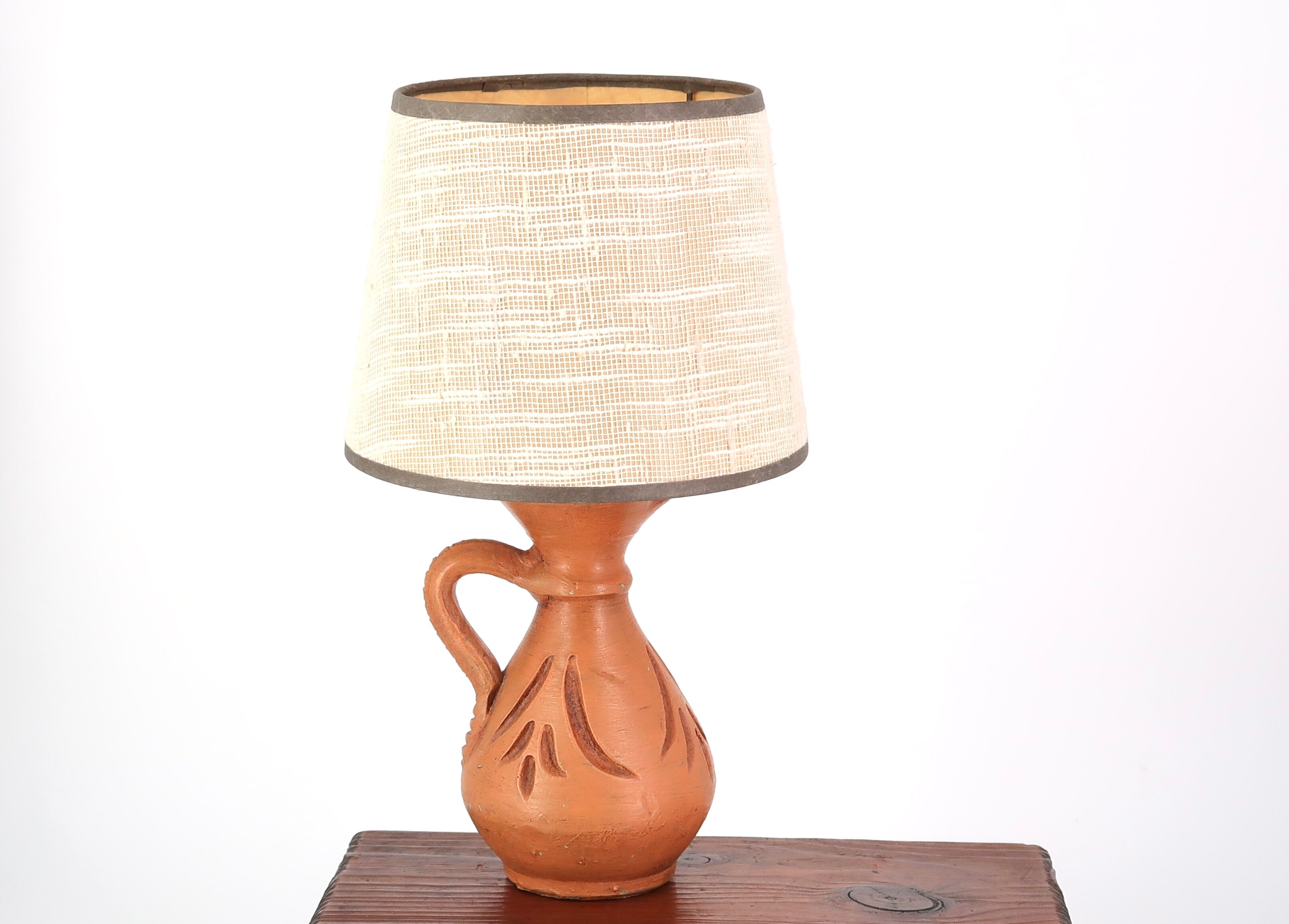Ceramic lamp, beige lampshade, 60s