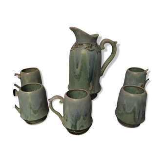 Ensemble pichet et 5 chopes signé Denbac