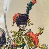 3 old engravings of horses / triptych riders golden frame