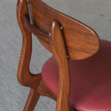 Set of 4 dining chairs in teak and burgundy by Louis van Teeffelen, The Netherlands, 1960’s