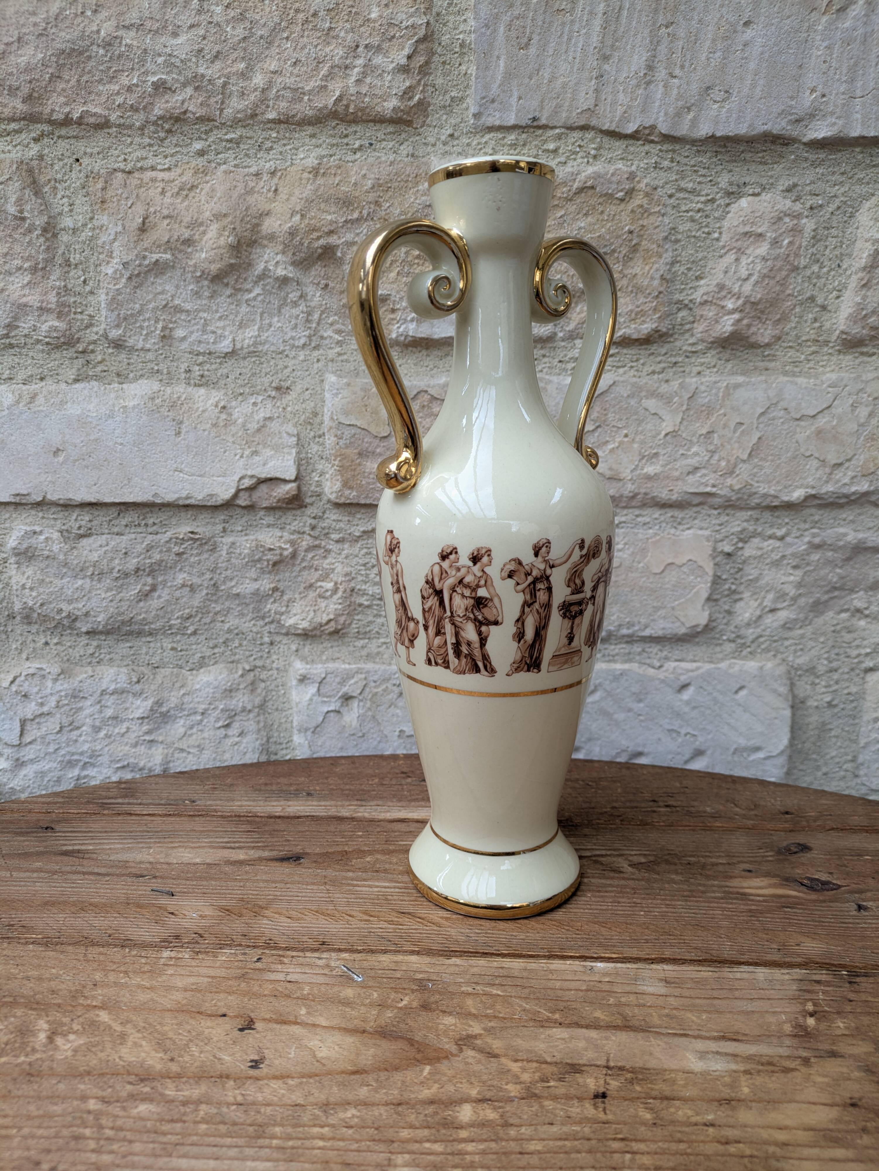 Antique amphora-shaped vase with Roman or Greek decoration