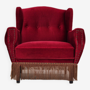 1960s, Danish lounge chair, original, furniture velour, oak wood legs