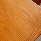 Set vintage pine dining table with 4 rush seat chairs Dutch design