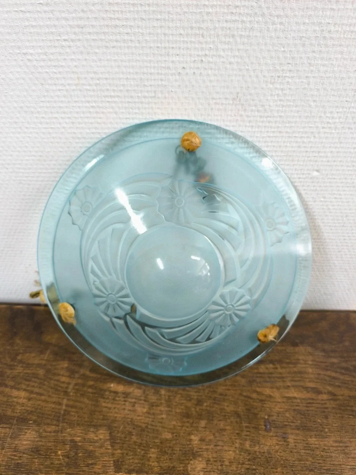 Art Deco sky blue moulded glass pendant light 35 cm - Electrified