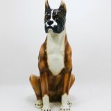Life-size boxer dog statue in majolica, glazed ceramic, Italy, 1970s.