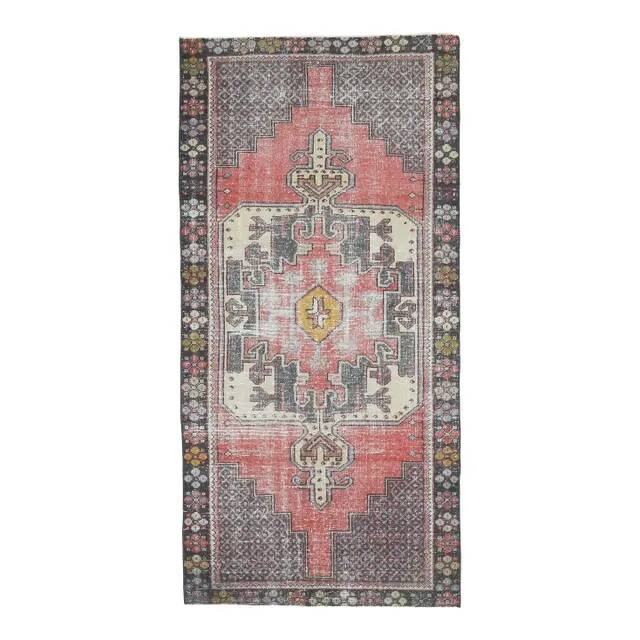 Vintage Turkish Oushak Handmade Wool Cotton Pink Area Rug 112x240