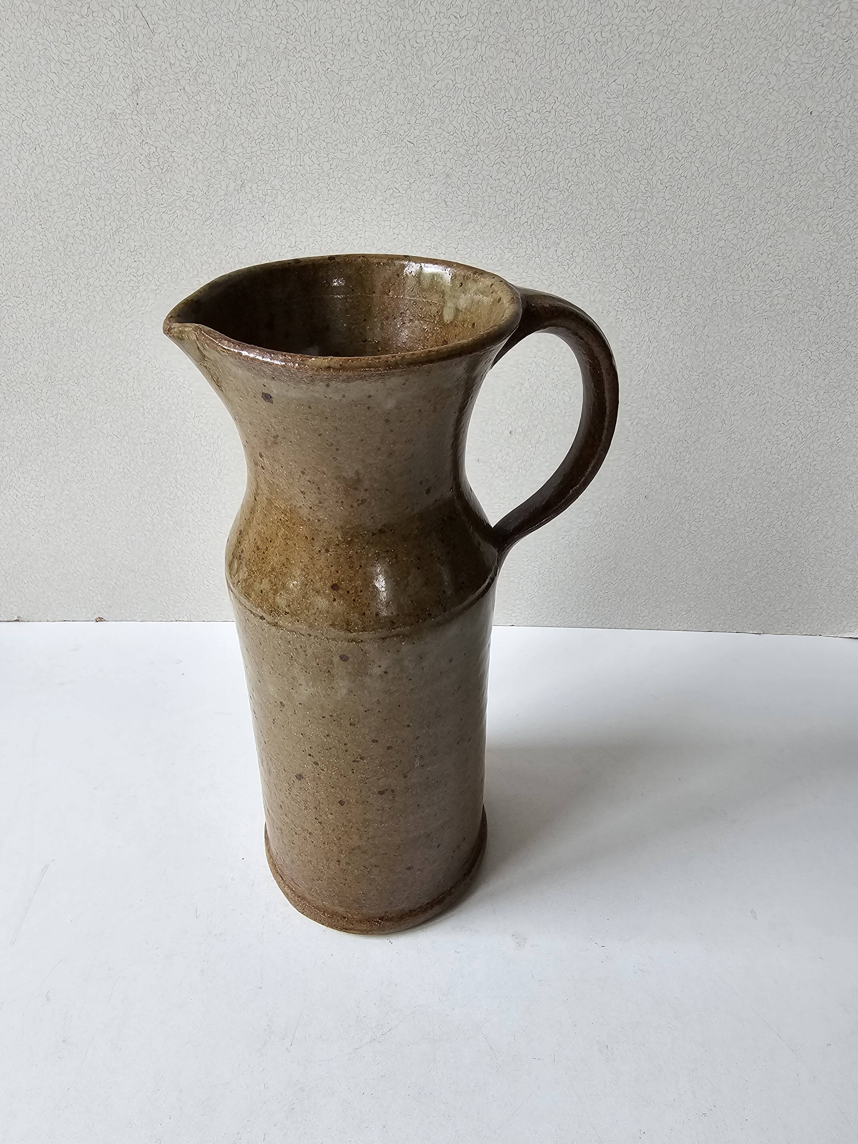 Stoneware ceramic pitcher signed poterie du bois de Laud