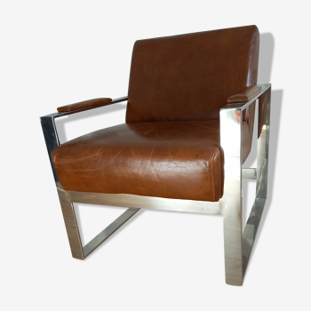 Leather and chrome armchair