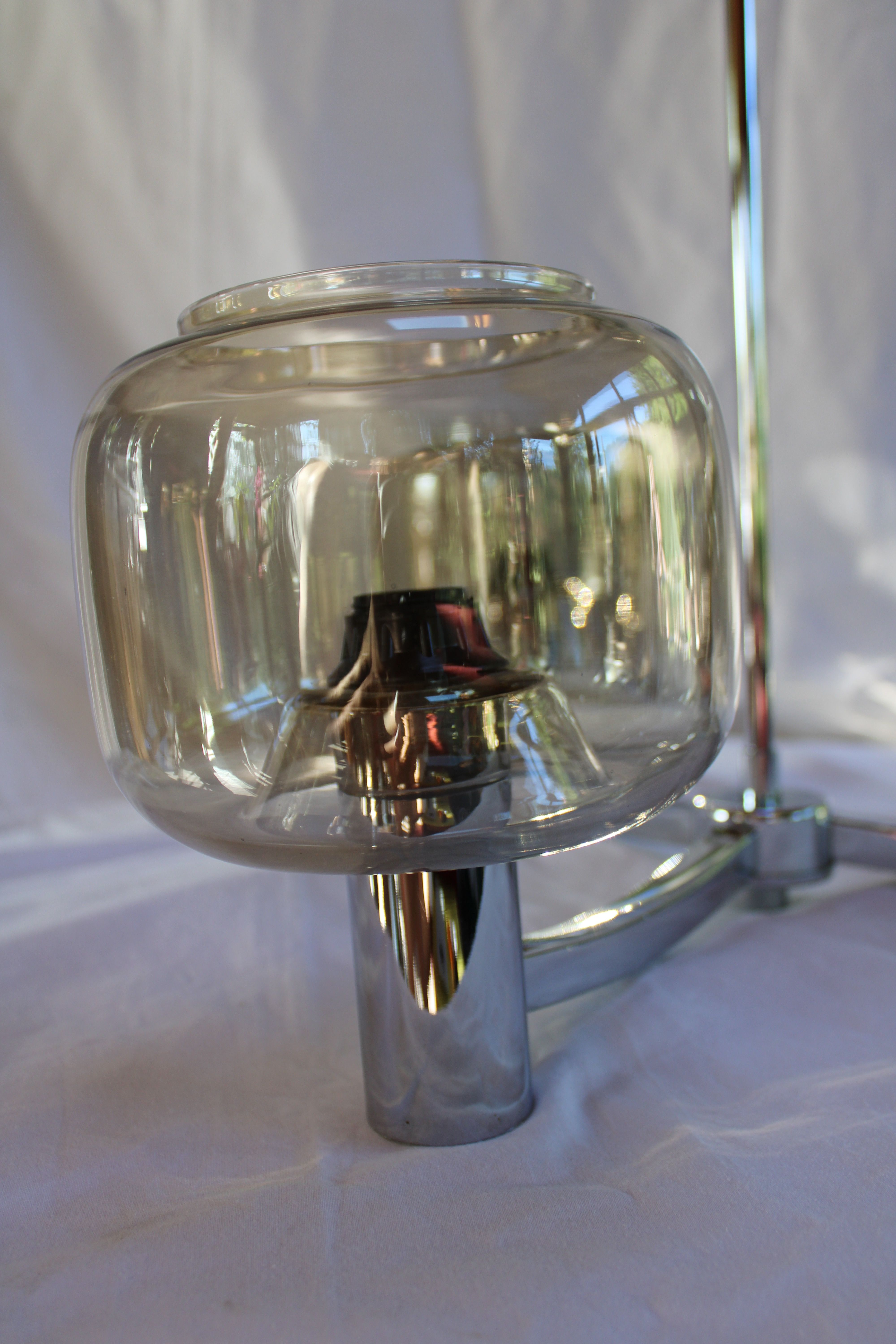 Chrome metal chandelier 3 vintage smoky glass globes