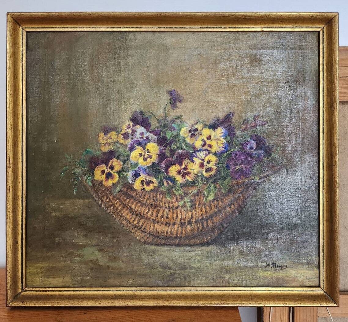 19th century oil painting bouquet of flowers
