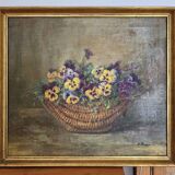 Peinture à l’huile XIXe bouquet de fleurs