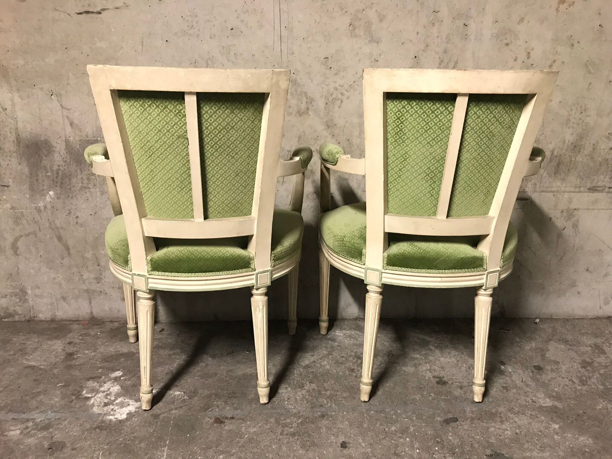 Pair of louis XVI green armchairs