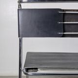 Suite of 4 chairs in chromed metal and leather by Giovanni Carini for Planula - 70s