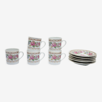 Série de 5 tasses et sous tasses chinoises vintage en porcelaine