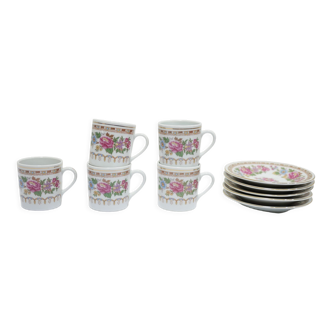Set of 5 vintage Chinese porcelain cups and sub-cups