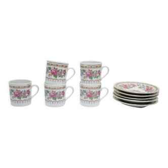 Série de 5 tasses et sous tasses chinoises vintage en porcelaine