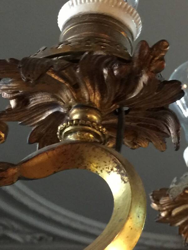 Napoleon III bronze chandelier, Louis XV style, baroque rocaille twist, 189