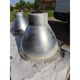 Pair of industrial pendant lights in aluminium and glass.