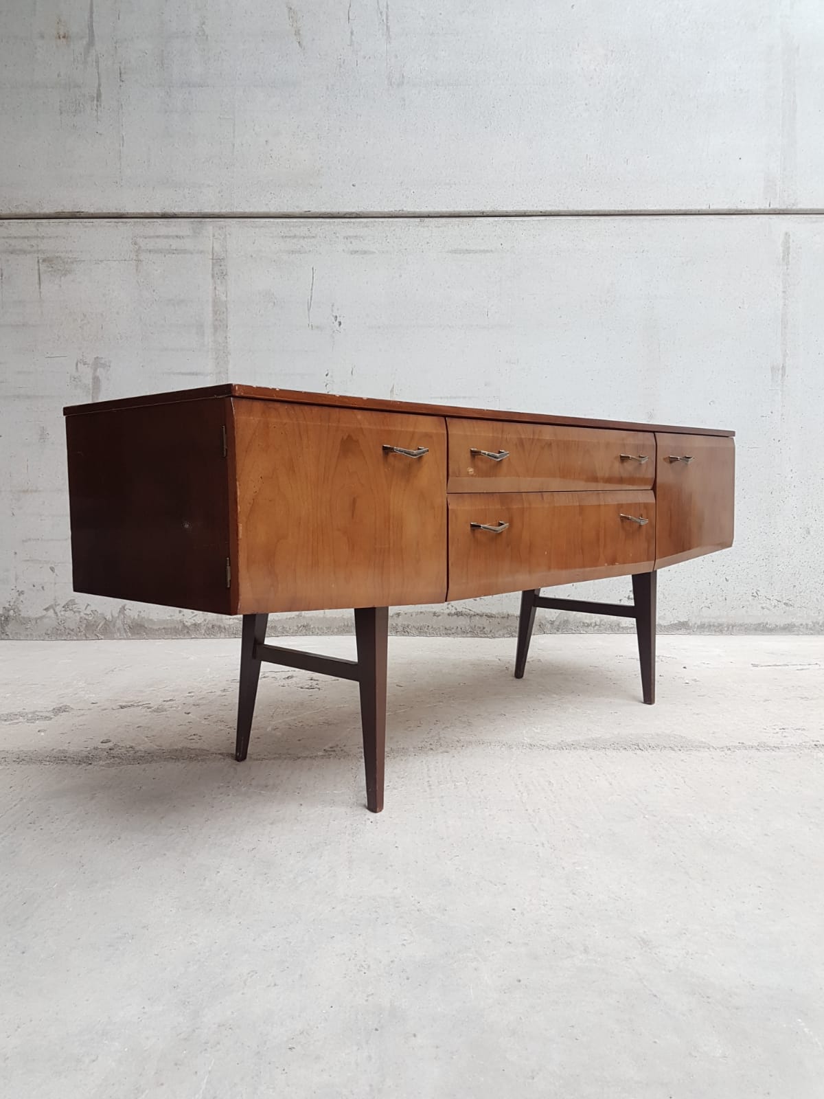 Vintage mid century walnut effect compact scandinavian sideboard