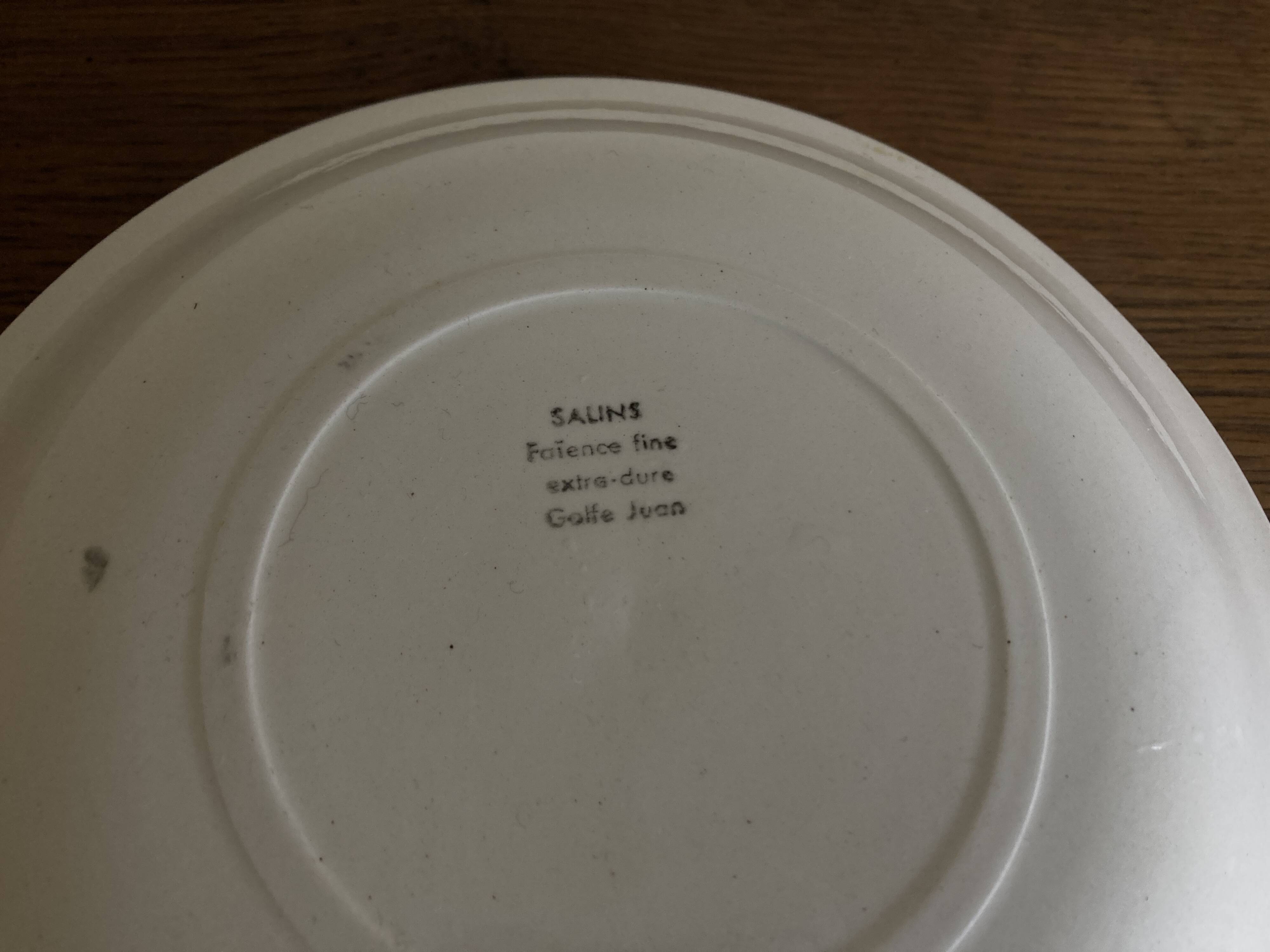 Set of 6 salins 1960s golfe juan black calotte plates