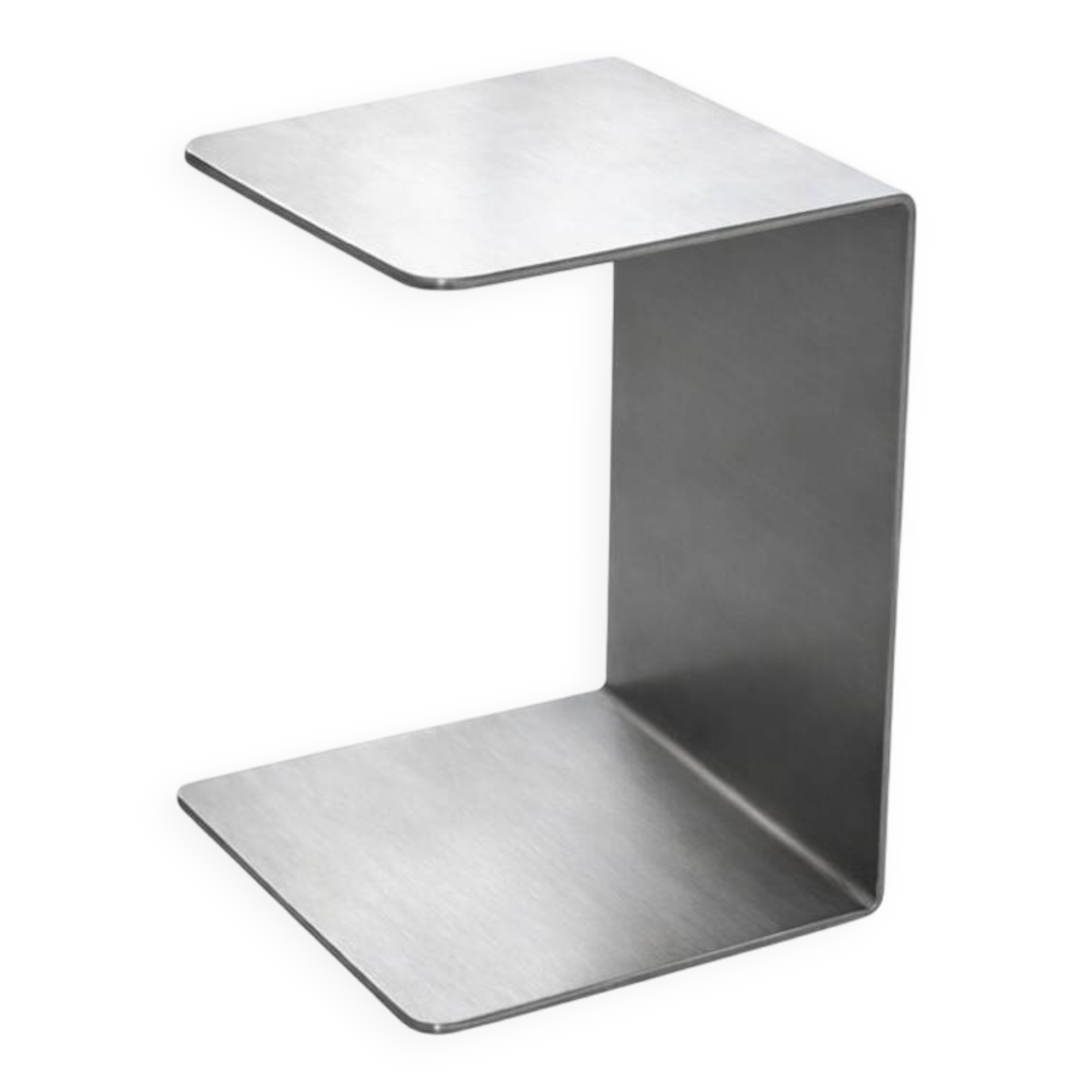 Table d'appoint en acier inoxydable brossé minimaliste, sculptural contemporain