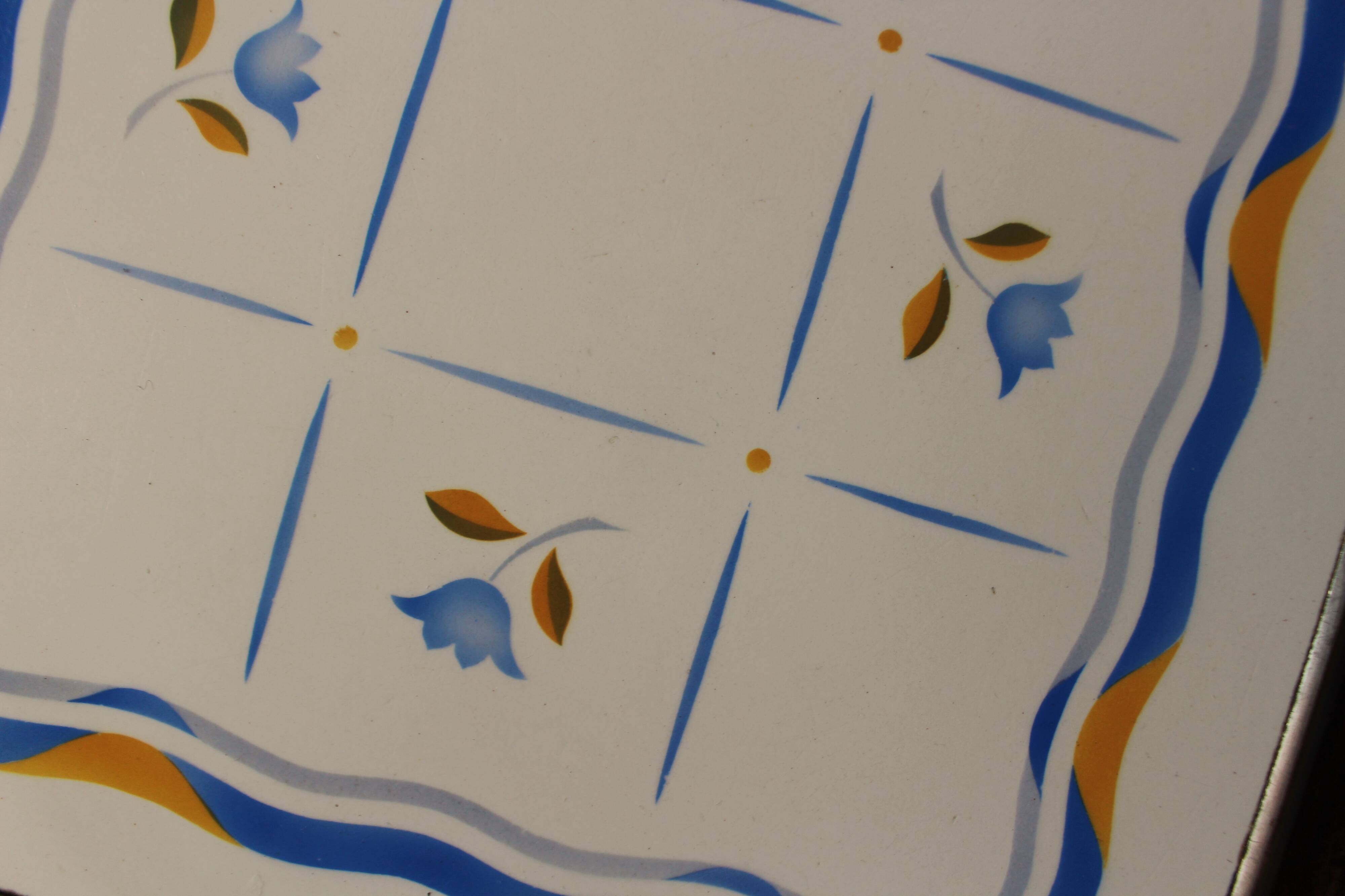 Art Deco yellow and blue tulip metal earthenware tray
