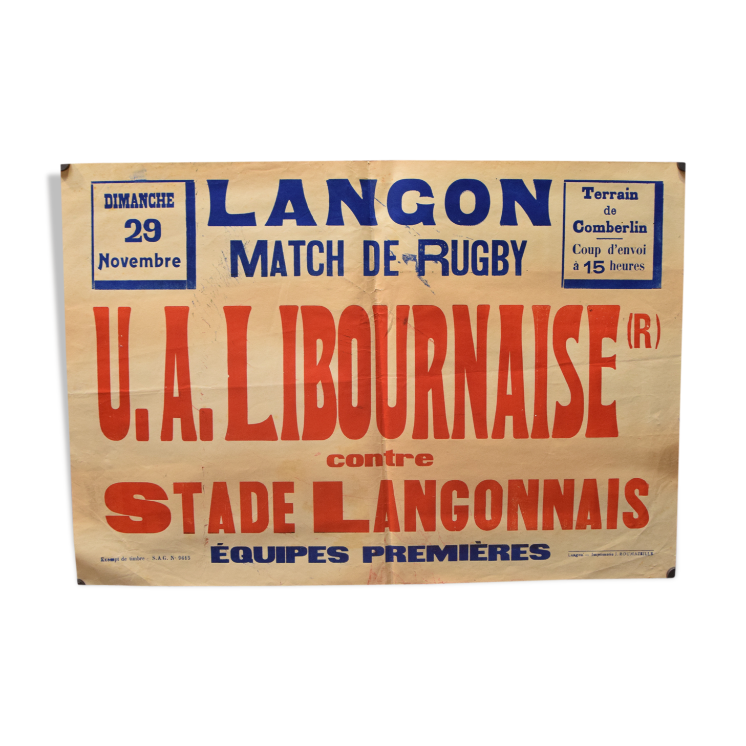 "Rugby Match" poster - City of Langon - 1930s